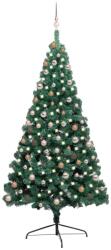 vidaXL Fél műkarácsonyfa LED fényekkel és gömb szettel 210 cm (3077566)