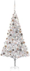 vidaXL Ezüst színű műkarácsonyfa LED fényekkel és gömbökkel 210 cm (3077611)