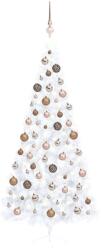 vidaXL Fehér fél műkarácsonyfa LED fényekkel és gömb szettel 240 cm (3077572)