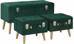 vidaXL Taburete de depozitare, 3 buc. , verde, catifea (329254)