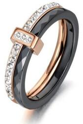 Ékszerkirály Női gyűrű, dupla, nemesacélból, rosegold-fekete, 6-os méret (32899294673_03)