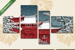  Többrészes Vászonkép, Premium Kollekció: Japán vagy kínai templom hó alatt(125x70 cm, S02)