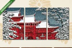  Többrészes Vászonkép, Premium Kollekció: Japán vagy kínai templom hó alatt(125x60 cm, L02)