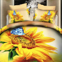 Ralex Lenjerie de pat dublu 4 piese 220 x 230 cm Digital Print 3D, Galben Floarea Soarelui Pucioasa