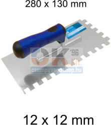 Bautool fogazott glettvas gumírozott soft nyél 12×12 mm 280×130 mm (b81201212) (b81201212)