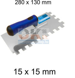 Bautool fogazott glettvas gumírozott soft nyél 15×15 mm 280×130 mm (b81201215) (b81201215)