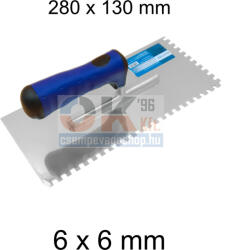 Bautool fogazott glettvas gumírozott soft nyél 6×6mm 280×130 mm (b81201206) (b81201206)