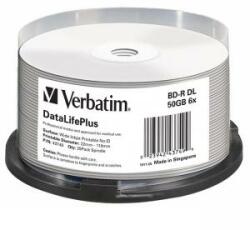 Verbatim Discuri BD-R Verbatim, Dual Layer, 50GB, 6x (Imprimabile lat) - 25 bucăți într-un ax (43749)