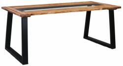vidaXL Masă de bucătărie, 180x90x75 cm, lemn masiv acacia & sticlă (288067)