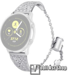 Fém okosóra szíj - strasszkővel díszített, virág mintás, állítható méret, 22mm széles - EZÜST - SAMSUNG Galaxy Watch 46mm / Watch GT2 46mm / Watch GT 2e / Galaxy Watch3 45mm / Honor MagicWatch 2 46mm