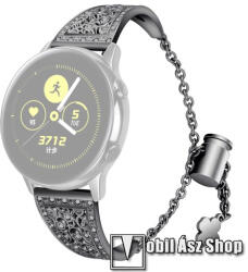 Fém okosóra szíj - strasszkővel díszített, virág mintás, állítható méret, 22mm széles - FEKETE - SAMSUNG Galaxy Watch 46mm / Watch GT2 46mm / Watch GT 2e / Galaxy Watch3 45mm / Honor MagicWatch 2 46mm