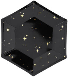 PartyDeco Farfurii - negre cu stele aurii 20 cm 6 buc