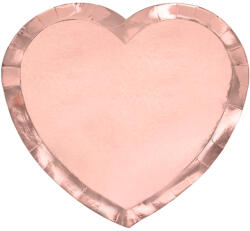 PartyDeco Farfurii - inimi roz-auri 21x19cm 6 buc