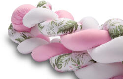 AMY Aparatoare laterala pat bumper impletit, cu inchidere velcro, bumbac alb - roz - flori, 340 cm