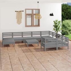 vidaXL Set mobilier de grădină, 11 piese, gri, lemn masiv de pin (3083301) - vidaxl