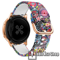  Okosóra szíj - szilikon - SZÍNES VIRÁG MINTÁS - 98mm+135mm hosszú, 20mm széles, 150-200mm átmérőjű csuklóméretig - SAMSUNG Galaxy Watch 42mm / Xiaomi Amazfit GTS / SAMSUNG Gear S2 / HUAWEI Watch GT 2 