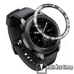 Okosóra lünetta védő rozsdamentes acél - FEKETE - strasszkővel díszített - SAMSUNG Galaxy Watch4 Classic 42mm (SM-R880)