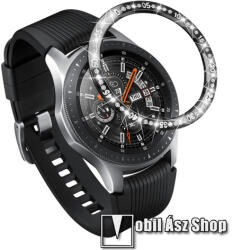  Okosóra lünetta védő rozsdamentes acél - FEKETE - strasszkővel díszített - SAMSUNG Galaxy Watch4 Classic 46mm (SM-R890)