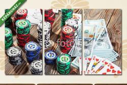  Többrészes Vászonkép, Premium Kollekció: Zsetonok, kártyák és pénzpóker(125x70 cm, L01)