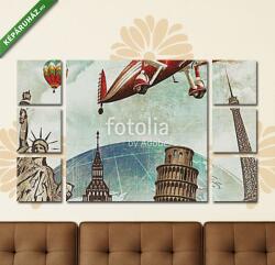 Többrészes Vászonkép, Premium Kollekció: Utazás a világ körül(135x80 cm, W01)