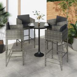 vidaXL Scaune de bar cu perne, 4 buc. , gri, poliratan (316661)
