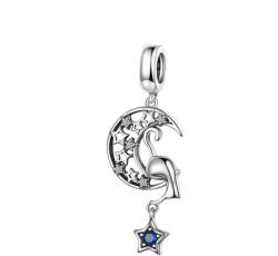BeSpecial Talisman argint pisicuta jucausa in luna cu steluta albastra (PST0362)