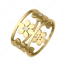 BALCANO - Clarissa / Áttört virágmintás 18K arany bevonatú nemesacél gyűrű cirkónia drágakövekkel / 56 mm