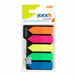 Hopax Stick index plastic transparent color 42 x 12 mm, 5 x 25 file/set, Stick"n - 5 culori neon - sageata