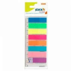 Hopax Stick index plastic transp. color 45 x 12 mm, 8 x 25 file/set + rigla, Stick"n - 8 culori neon