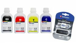 Ink-Mate Pachet flacon refill cerneala Ink-Mate 2000ml PG-545XL negru CL-546XL cyan CL-546XL magenta CL-546XL galben compatibil Canon si Verbatim USB 32GB