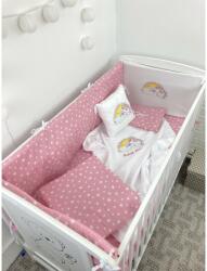 Deseda Lenjerie de patut bebelusi Personalizata Imprimata pat 140x70 cm Steluțe pe roz Unicorn cu curcubeu (10227) Lenjerii de pat bebelusi‎, patura bebelusi