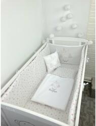 Deseda Lenjerie de patut bebelusi Personalizata Imprimata pat 140x70 cm Stelute roz pe alb Unicorn (10230)