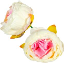  Peónia fej selyemvirág fejvirág 8 cm - Krém-Rózsaszín középpel