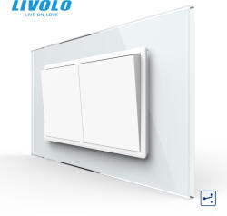 LIVOLO Intrerupator mecanic dublu cap scara, 4M, cu rama sticla Livolo diferite culori (VL-2FCMKS-2WP-P9E)