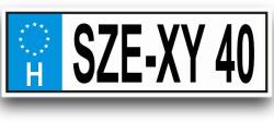  SZE-XY40 - Tréfás rendszámtábla