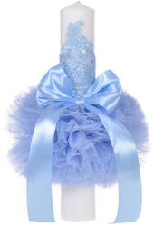 Produs vandut si livrat de S. C. Denikos Creativ S Lumanare botez eleganta cu tul, dantela si fundita, decor bleu, Denikos® 709