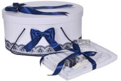 Produs vandut si livrat de S. C. Denikos Creativ S Set trusou botez si cutie trusou, dantela si fundite, decor Bleumarin, Denikos® 841