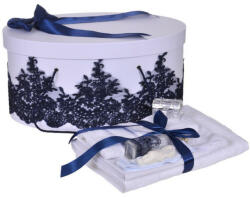 Produs vandut si livrat de S. C. Denikos Creativ S Set trusou botez si cutie trusou, dantela si fundita, decor elegant Bleumarin, Denikos® 850