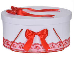 Produs vandut si livrat de S. C. Denikos Creativ S Cutie trusou botez dantela rosie si fundite asortate, Denikos® 816