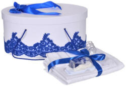 Produs vandut si livrat de S. C. Denikos Creativ S Set trusou botez si cutie trusou, dantela si fundita, decor elegant Albastru, Denikos® 846