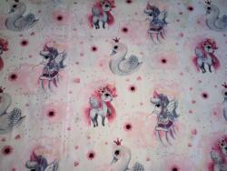  Pamutvászon fehér alapon tündér - unikornis - hattyú mintás