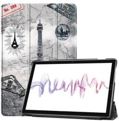 Gigapack Tok álló, bőr hatású (aktív FLIP, oldalra nyíló, TRIFOLD asztali tartó funkció, Eiffel torony, térkép minta) SZÜRKE Huawei MediaPad M6 10.8 WIFI, Huawei MediaPad M6 10.8 LTE (GP-89136)