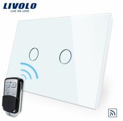 Livolo Intrerupator dublu wireless cu touch Livolo din sticla si telecomanda inclusa-standard italian (Alb) (VL-C2/C902R-81)