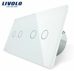 Livolo Intrerupator dublu + dublu cu touch Livolo din sticla (Alb) (VL-C702/C702-11)