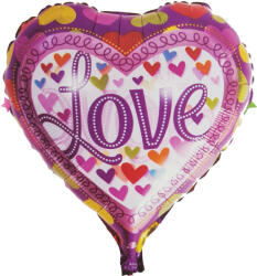  Fólia lufi - Szív - LOVE felirattal és apró szívekkel