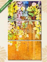  Többrészes Vászonkép, Premium Kollekció: Vízfestmény fehér virágok és puha zöld levelek. Sárga-(125x70 cm, L01)