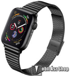 Fém okosóra szíj - FEKETE - rozsdamentes acél, 125mm-től 190mm-ig állítható hosszúság - Apple Watch Series 1/2/3 38mm / 4/5/6/SE 40mm / 7/8/9 41mm / 10 42mm