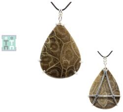  Pandantiv Fosil Coral Natural Picatura Argint 925 - 46x29x6 mm - Unicat