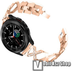Fém X Design okosóra szíj - strasszkővel díszített, állítható méret, 22mm széles -ROSE GOLD - SAMSUNG Galaxy Watch 46mm / Watch GT2 46mm / Watch GT 2e / Galaxy Watch3 45mm / Honor MagicWatch 2 46mm