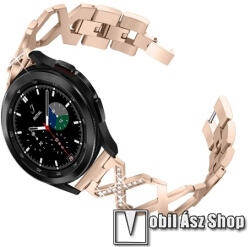 Fém X Design okosóra szíj - strasszkővel díszített, állítható méret, 22mm széles - ARANY - SAMSUNG Galaxy Watch 46mm / Watch GT2 46mm / Watch GT 2e / Galaxy Watch3 45mm / Honor MagicWatch 2 46mm